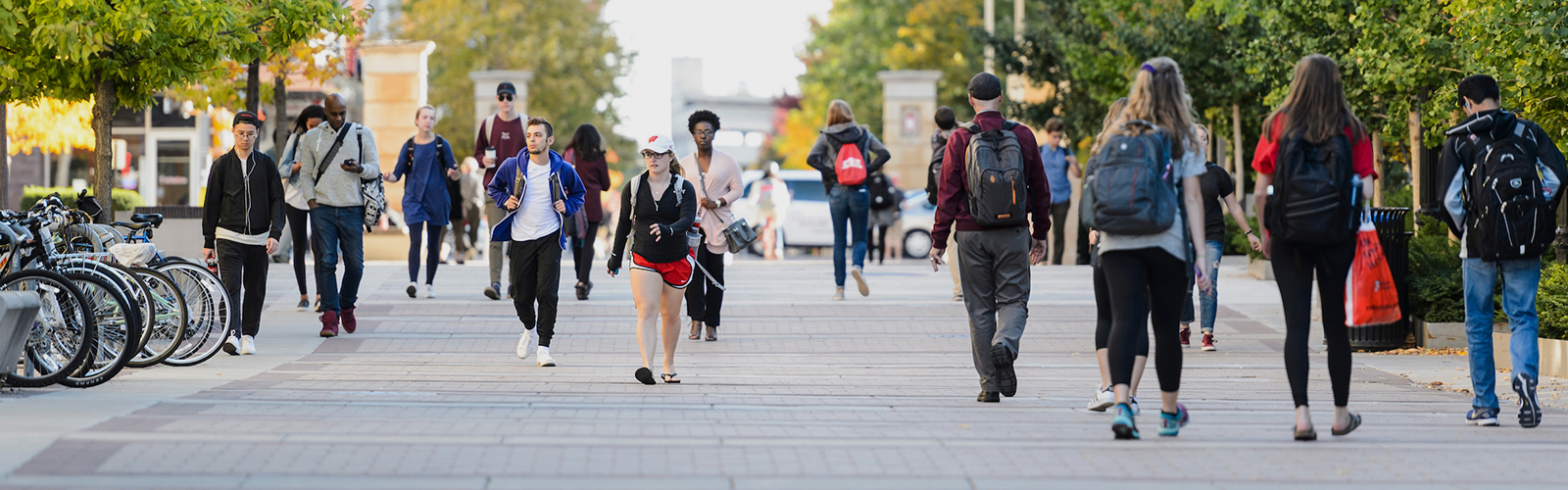 People walking along East Campus Mall