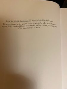 The dedication page of the book "Mediated Democracy", which is dedicated to Professor James L. Baughman and the Wisconsin Idea.