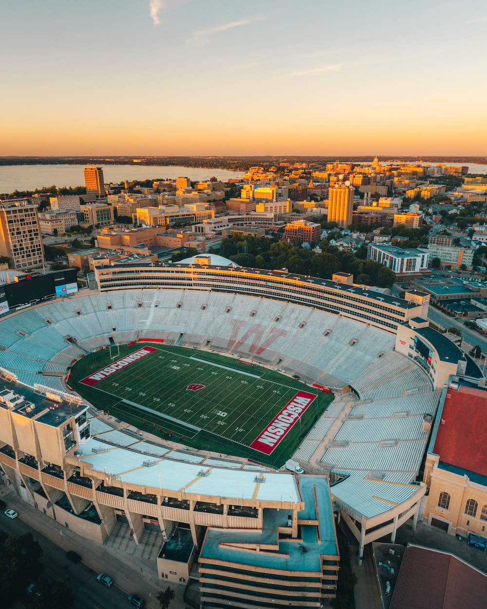 Aerial photo of Camp Randall Stadium and the UW-Madison campus