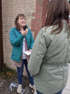 Nora Hertel interviewing a source