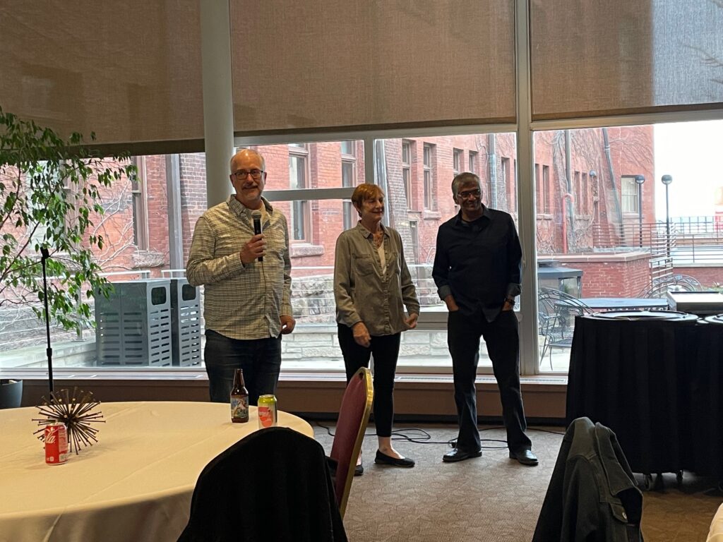 Robert Schwoch, Pat Hastings and Hemant Shah at their retirement celebration