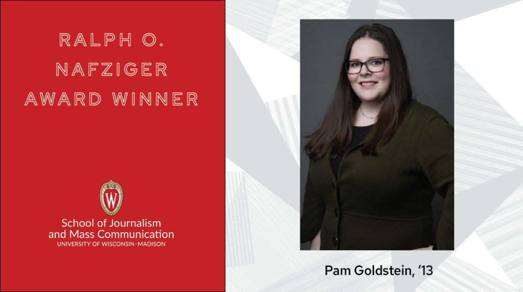 Ralph O Nafziger Award Winner graphic with Pam Goldstein