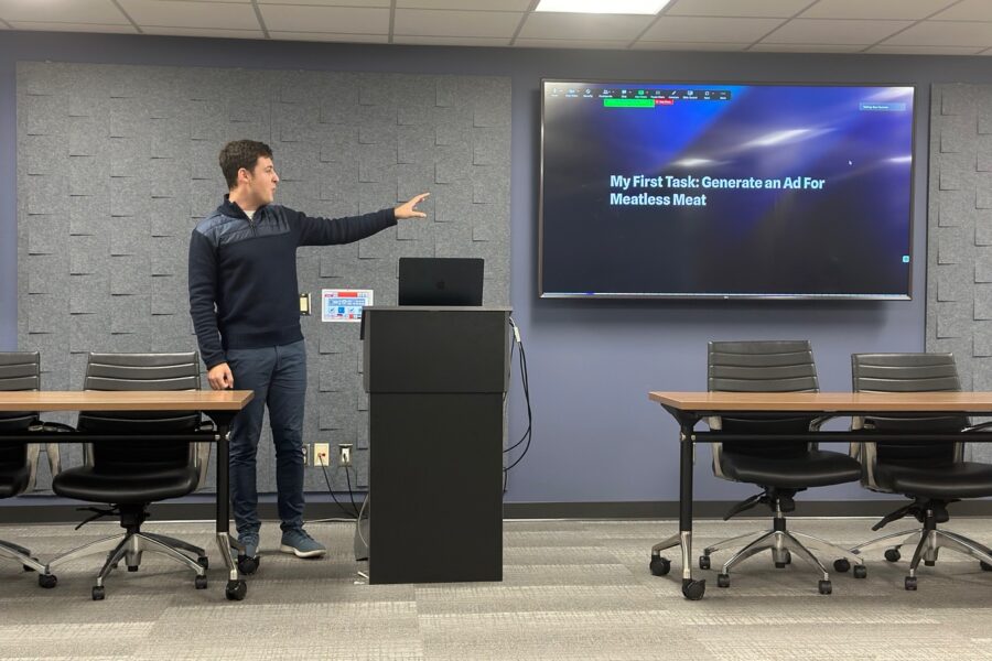 Ben Newman (JBA’24) presented to faculty and TAs about leveraging generative AI in academia. Newman spoke about how to use ChatGPT, Gamma and MagicSchool to assist in creating lesson plans, slide decks , lesson feedback and more.